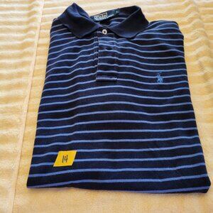 Striped, short sleeve, knit, Ralph Lauren Polo, black with blue stripes